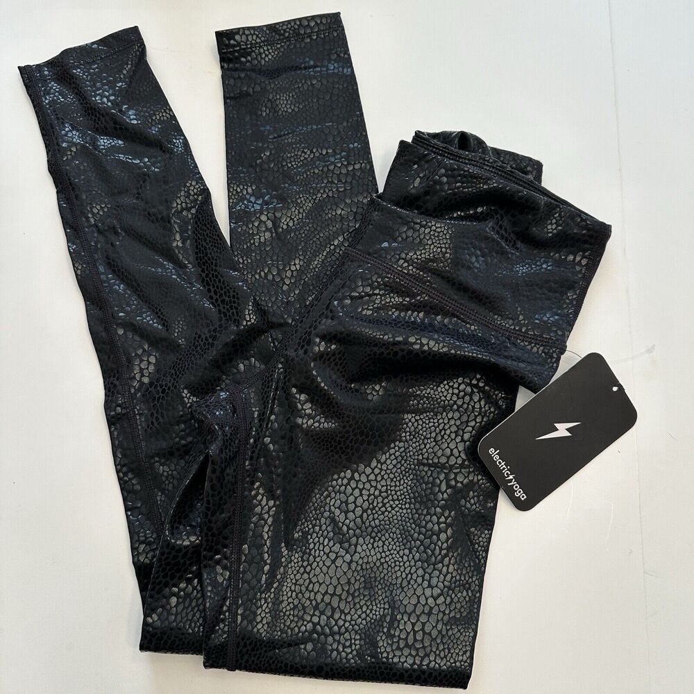 ELECTRIC YOGA Women's XS Leggings Snakeprint High Rise Black NEW